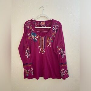Johnny Was Tinasha cotton embroidered long sleeve | grape purple | size XL